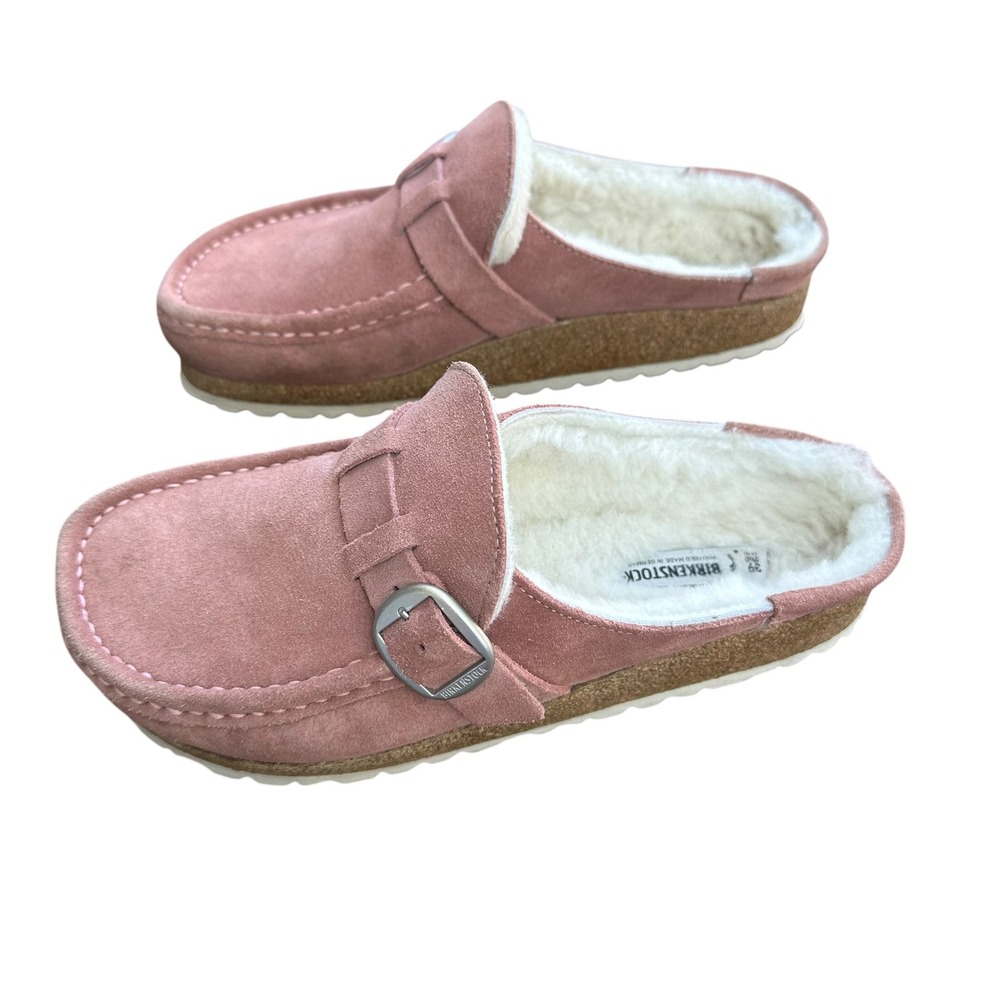 Birkenstock Buckley Shearling Suede Mules Rose Pink Clogs Womens 39 L8 M6